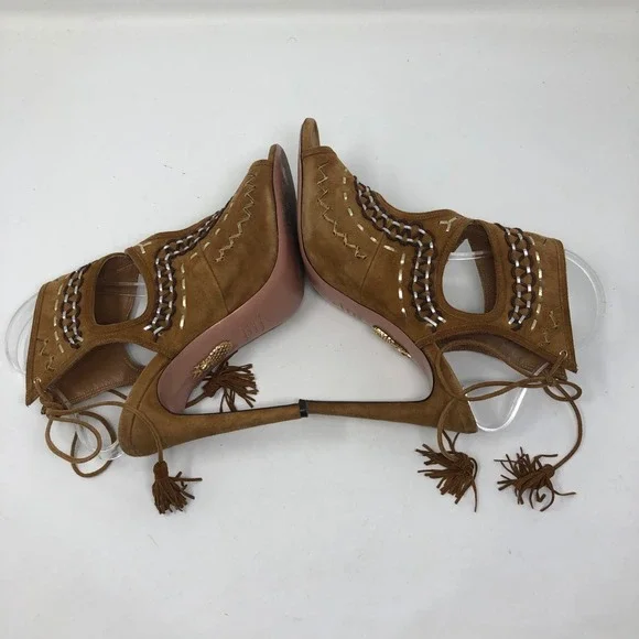 Aquazzura Sexy Thing Cut Out Suede Sandals Womens 40 US 9.5 Brown Artsy Boho - Picture 7 of 14